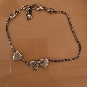 Brighton Silver Heart Charm Ankle Bracelet Requires Cleaning Is Tarnished